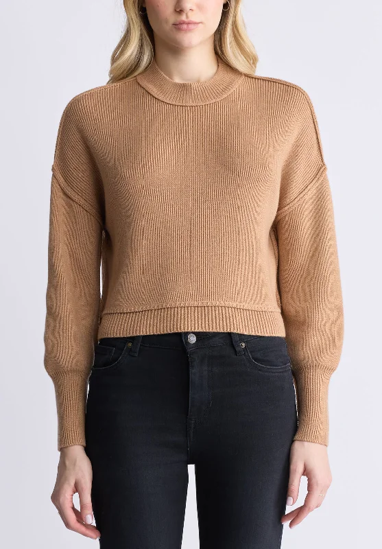 Seema Women's Long-Sleeve Loose-Fit Sweater, Croissant - SW0095F Cashmere