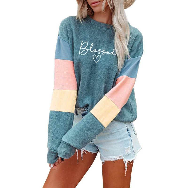 Patchwork Fashion Women Sweatshirt Casual Long Sleeve Pullover blessed Print Crewneck Women logo hoodie Sweatshirt Street Patchwork Fashion Women Sweatshirt Casual Long Sleeve Pullover blessed Print Crewneck Women logo hoodie Sweatshirt Street