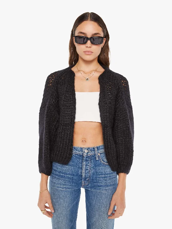 Maiami Big Bomber Cardigan - Black Classic Women's Tweed