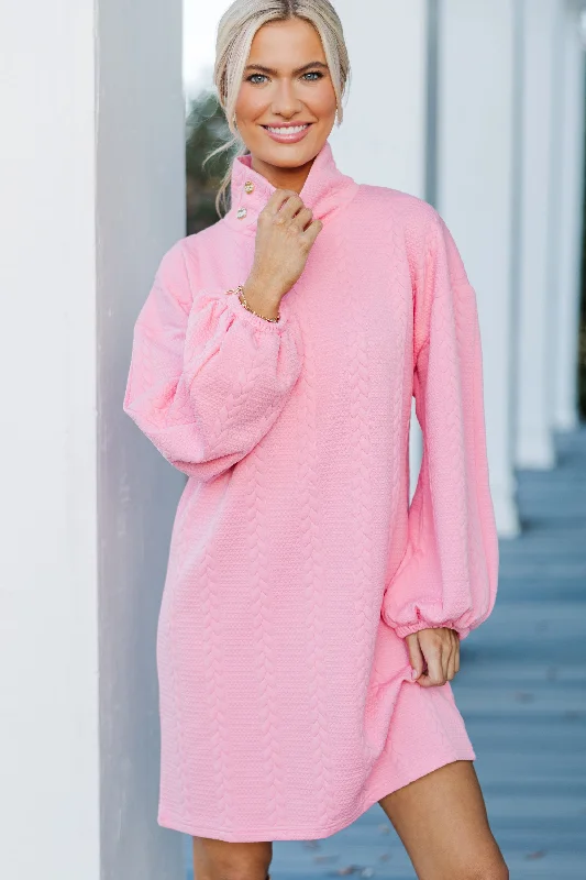 What You've Been Looking For Pink Quilted Dress Laid - back Women's Style