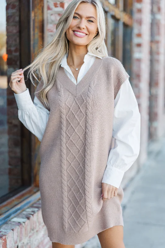 Here For You Latte Cable Knit Sweater Dress Artistic Women's Avant - 