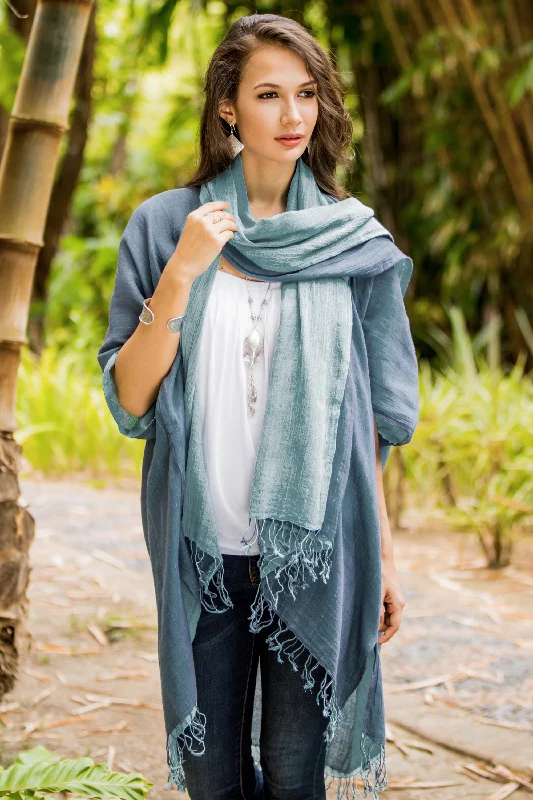 Blue Mystique 100% Cotton Blue Jacket and Scarf Set from Thailand Hip Women's Retro