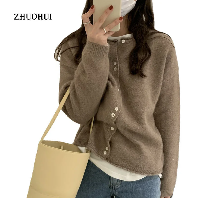 Autumn Casual Lazy Style Round Neck Single Breasted Sweater Coat Blouse Women Plain Loose Cardigan Jacket Ladies Dynamic Women's High - energy Autumn Casual Lazy Style Round Neck Single Breasted Sweater Coat Blouse Women Plain Loose Cardigan Jacket Ladies Dynamic Women's High - energy