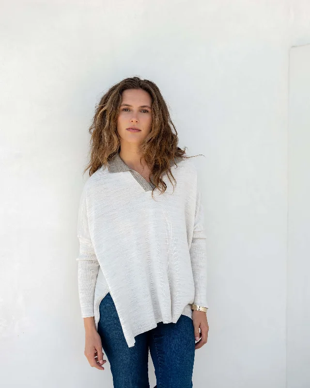 Mersea Catalina Polo Sweater Driftwood/Sea Salt Dapper Women's Bow - adorned