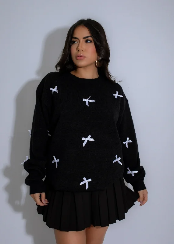 Ribbon Charm Knit Sweater Black* Feminine Women's Style 