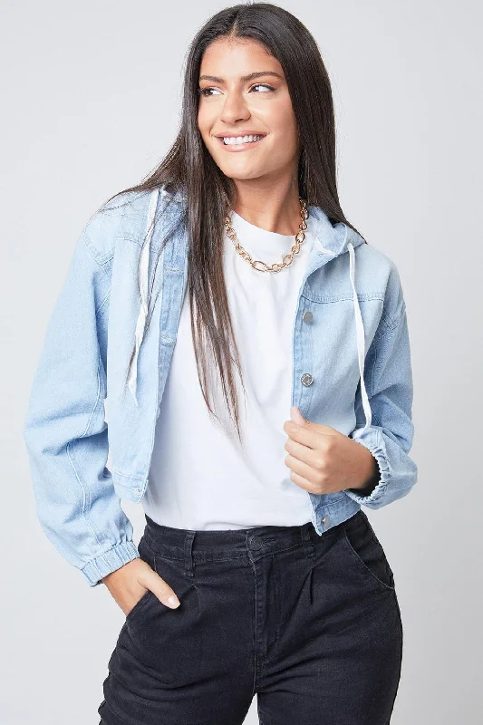 Women's Crop Hooded Denim Jacket Deal Compression