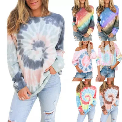 Fashion womans long-sleeved tie dye sweatshirt crop hoodie T shirt Modern Women's 