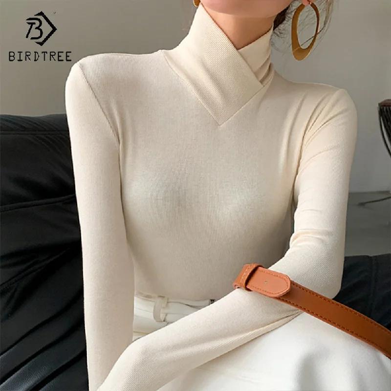 Stand-up Collar Long-sleeved Stretch T-shirt Women's Fall/winter Fleece Padded Warm Basic Pullover Bottoming Shirt Fashi T28001X Trendy Women's 