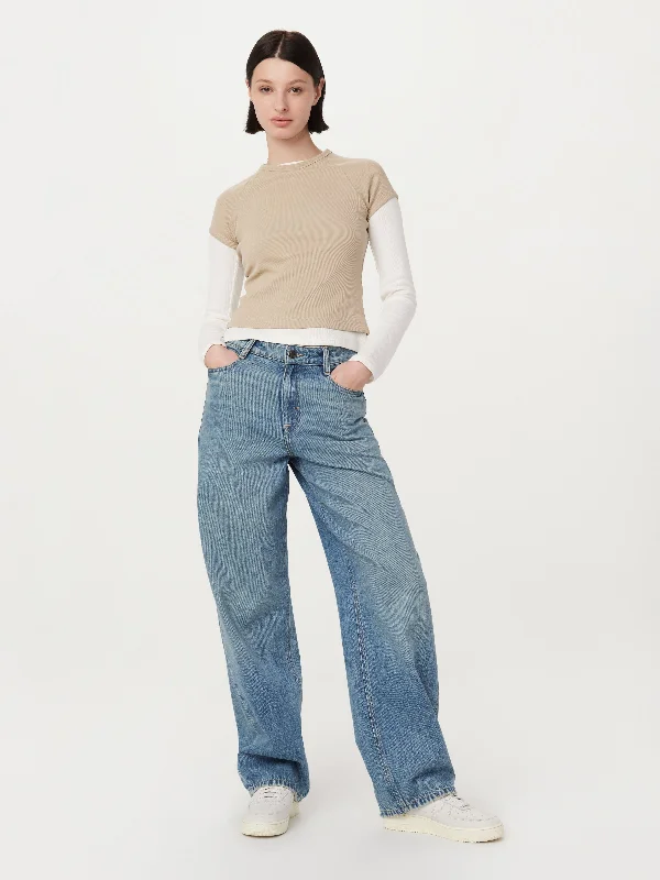 The Ellie Ultra Wide Leg Jean in Medium Indigo Classic Women's Pin - striped