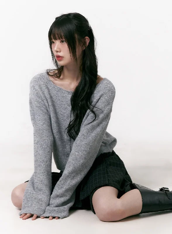 Boat-Neck Buttoned Knit Cardigan CJ501 Stylish Women's Tropical 