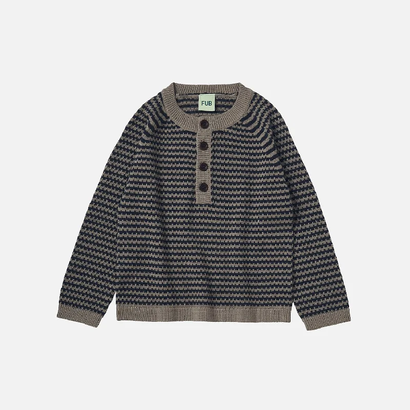 Merino Wool Jumper - Hazel Melange/Dark Navy Stripe French