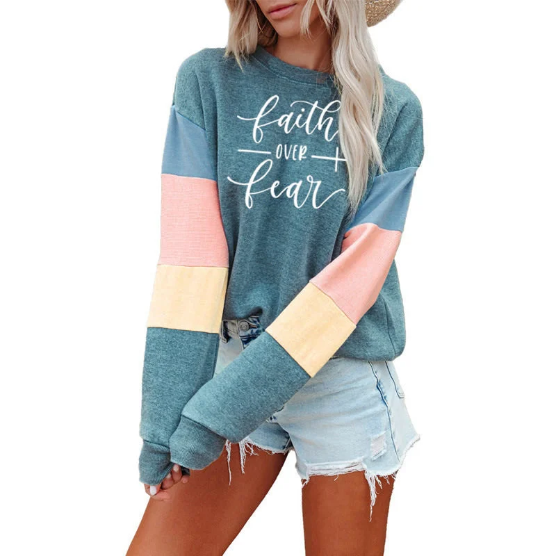 Patchwork Fashion Women Sweatshirt Casual Long Sleeve Pullover Faith Print Crewneck Women logo hoodie Sweatshirt Stylish Women's Tropical Patchwork Fashion Women Sweatshirt Casual Long Sleeve Pullover Faith Print Crewneck Women logo hoodie Sweatshirt Stylish Women's Tropical