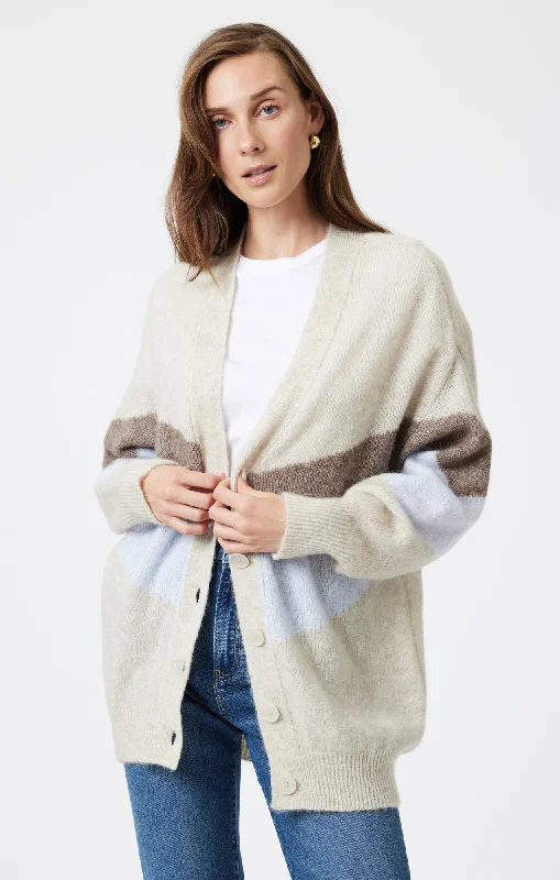 OVERSIZED CARDIGAN IN TAUPE GREY STRIPE Relaxed Women's 