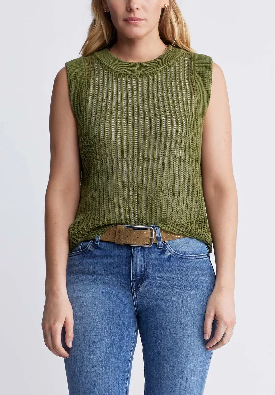 Syden Women’s Openwork Knit Tank Top in Olive Green - SW0060P Laid - back Women's Style Syden Women’s Openwork Knit Tank Top in Olive Green - SW0060P Laid - back Women's Style