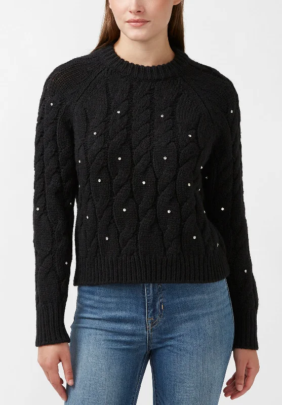 Magari Women's Long Sleeve Crewneck Cable Sweater in Black - SW0030H purpose