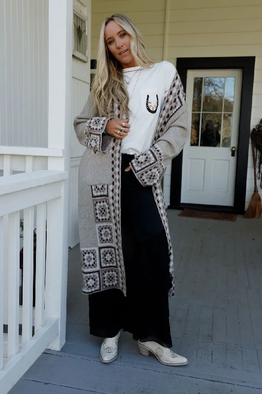 Heartfelt Patterned Cardigan - Taupe Feminine Women's Style 