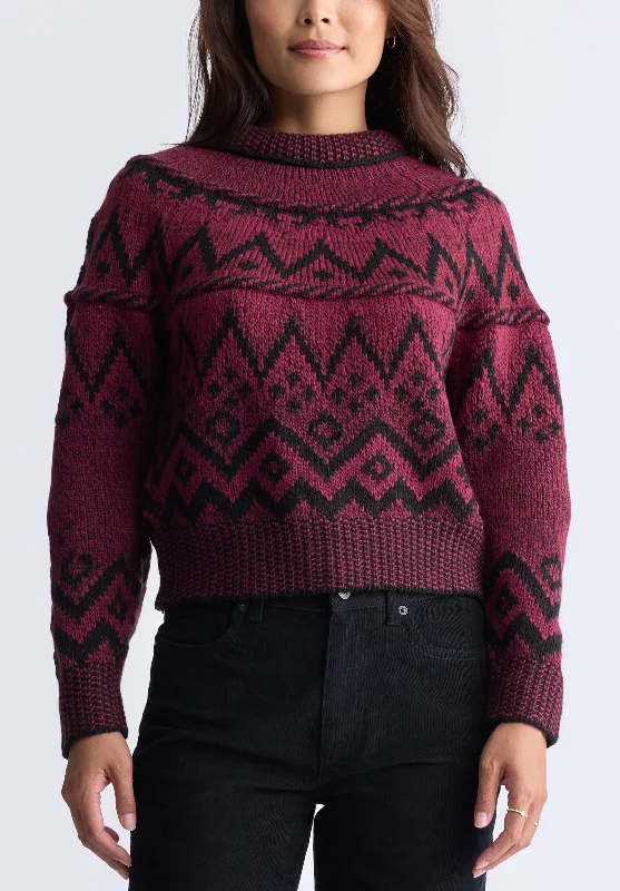 Lesina Women's Fair Isle Knit Pullover Sweater, Red & Black - SW0088F Confident Women's High - fashion Lesina Women's Fair Isle Knit Pullover Sweater, Red & Black - SW0088F Confident Women's High - fashion