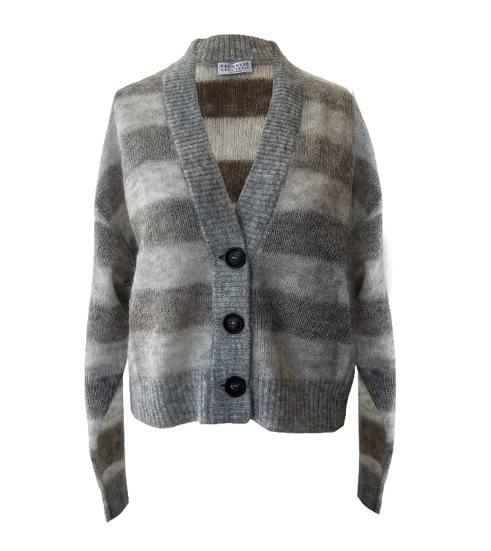 BRUNELLO CUCINELLI Classic Mohair Striped Cardigan Dynamic Women's High - energy
