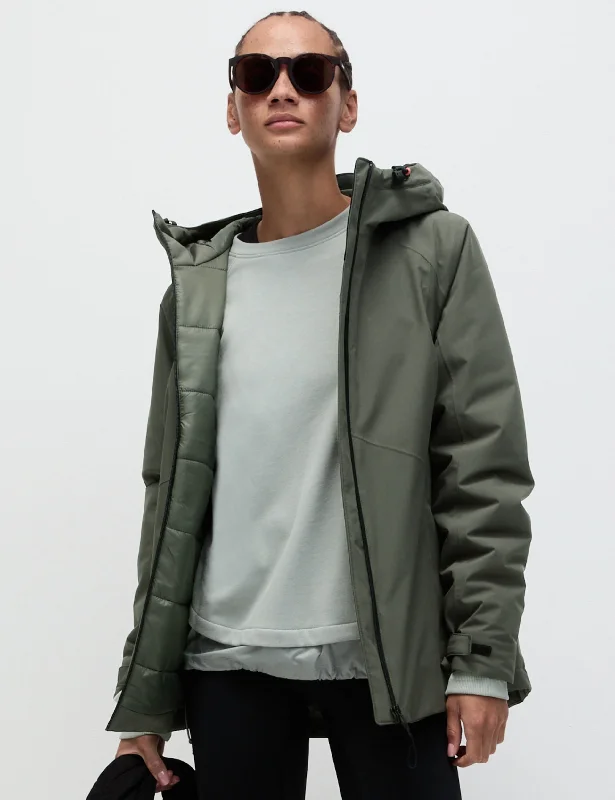 Padded Waterproof Hooded Jacket - Dark Olive Sophisticated Women's Tailored