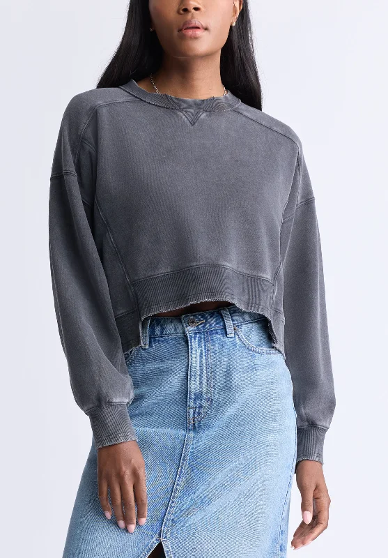Kincade Women’s Long Sleeve Loose Fit Cropped Sweatshirt, Grey - KT0157F Modern Women's Kincade Women’s Long Sleeve Loose Fit Cropped Sweatshirt, Grey - KT0157F Modern Women's