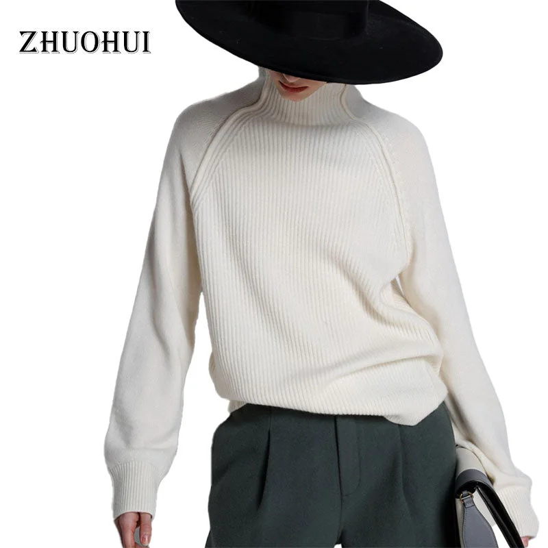 2022 Autumn Fashion Turtleneck Long Sleeve Pullover Sweater Women Casual Plain Knit-Rib Loose Streetwear Sweaters Ladies Unique Women's Upcycled 2022 Autumn Fashion Turtleneck Long Sleeve Pullover Sweater Women Casual Plain Knit-Rib Loose Streetwear Sweaters Ladies Unique Women's Upcycled