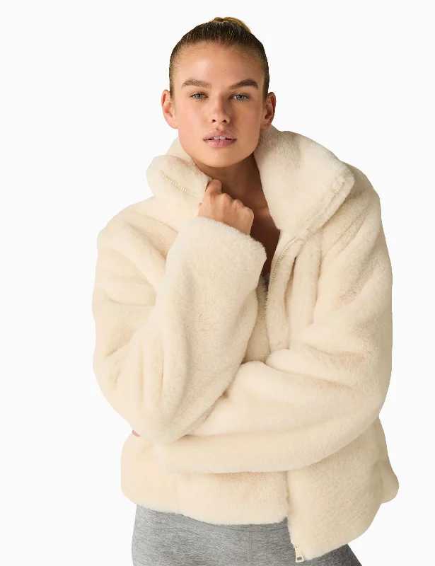 Faux Fur Jacket - Fresh Snow Artistic Women's Hand - painted