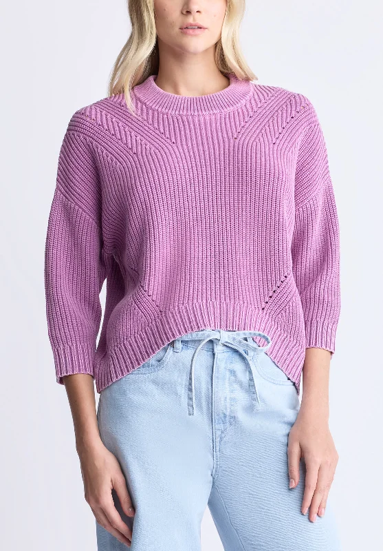 Kassanda Women's 3/4 Sleeve Knit Sweater, Purple - SW0100H Feminine Women's Style 