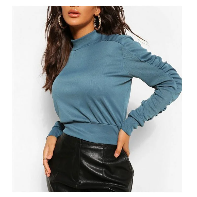 ZC00903 2021 Fashion Wear Ladies Elegant Ruched Long Sleeve O-Neck Blouses Shirt Crop Top Rugged Women's Outdoor ZC00903 2021 Fashion Wear Ladies Elegant Ruched Long Sleeve O-Neck Blouses Shirt Crop Top Rugged Women's Outdoor