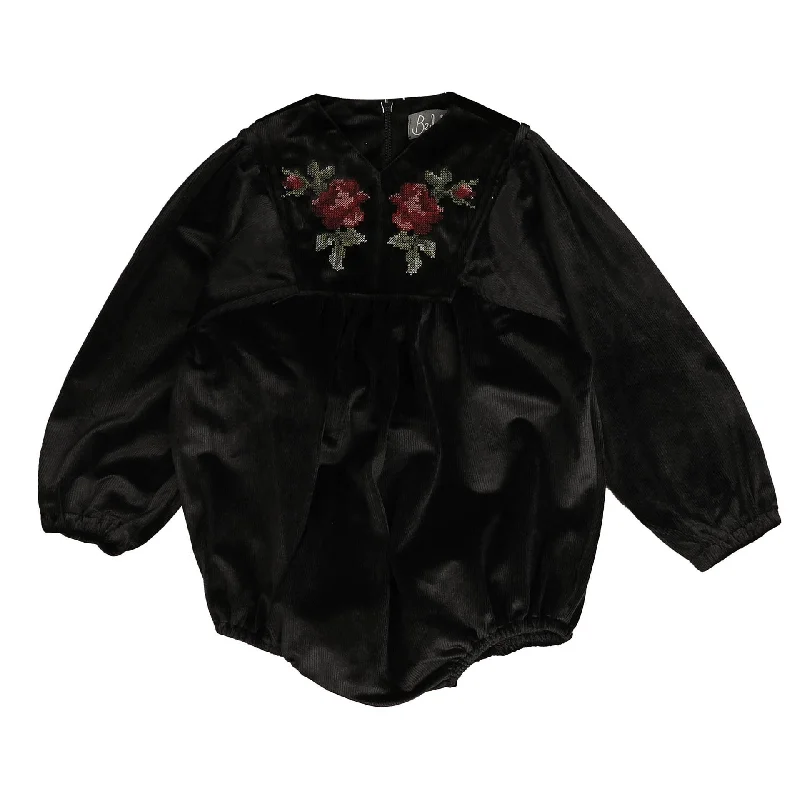 Belati Black Cord Cross Stitch Embroidered Detail Romper (BBB329) Monochromatic Office Style