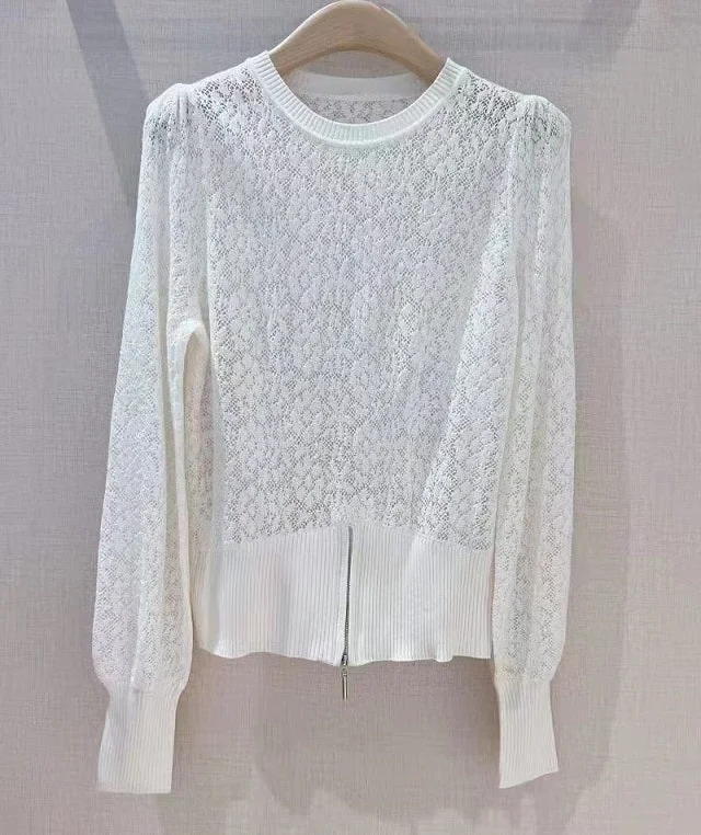 High Quality Knitted Sweaters 2022 Autumn Winter Pullovers Women Vintage Jacquard Print Zip Deco Long Sleeve White Black Jumpers Elegant Women's High Quality Knitted Sweaters 2022 Autumn Winter Pullovers Women Vintage Jacquard Print Zip Deco Long Sleeve White Black Jumpers Elegant Women's