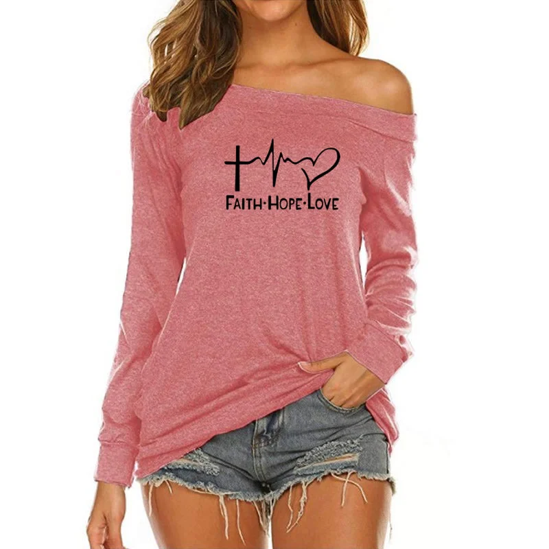 Faith Hope Love Custom Logo American Long Sleeve Loose Autumn Tees T shirt Women fall 2022 women clothes Stylish Women's Tropical Faith Hope Love Custom Logo American Long Sleeve Loose Autumn Tees T shirt Women fall 2022 women clothes Stylish Women's Tropical