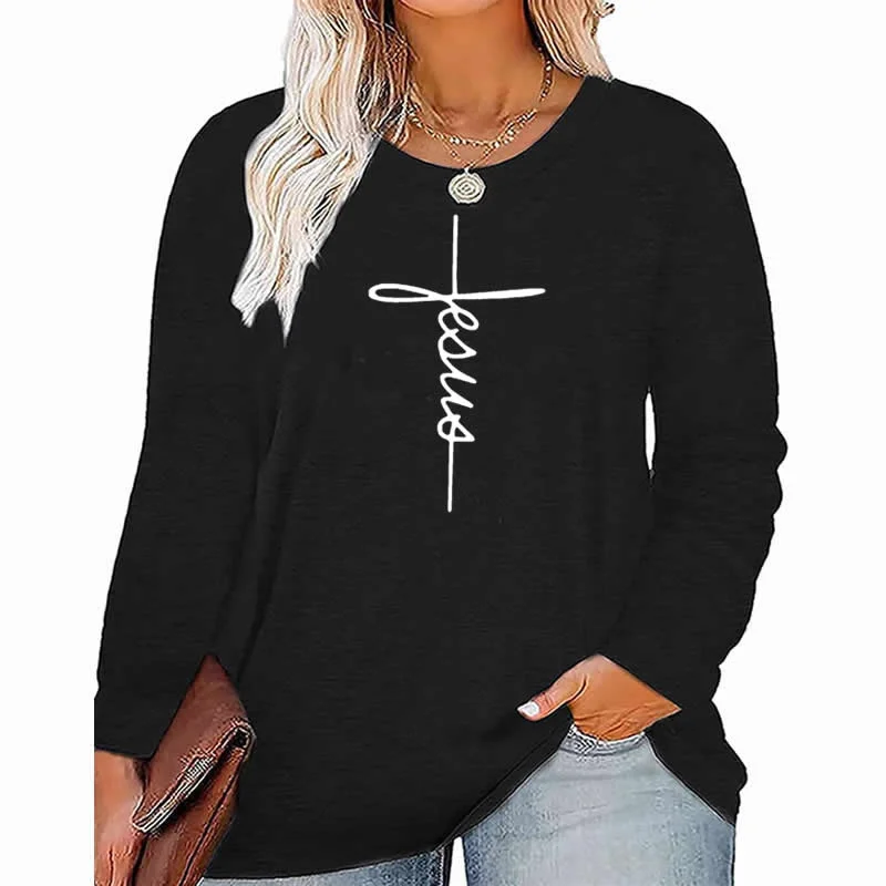 faith pattern Plus Size Women's Top Autumn X-Large-5X-Large woman clothes y2k t shirt oversized long sleeve tshirt performance faith pattern Plus Size Women's Top Autumn X-Large-5X-Large woman clothes y2k t shirt oversized long sleeve tshirt performance