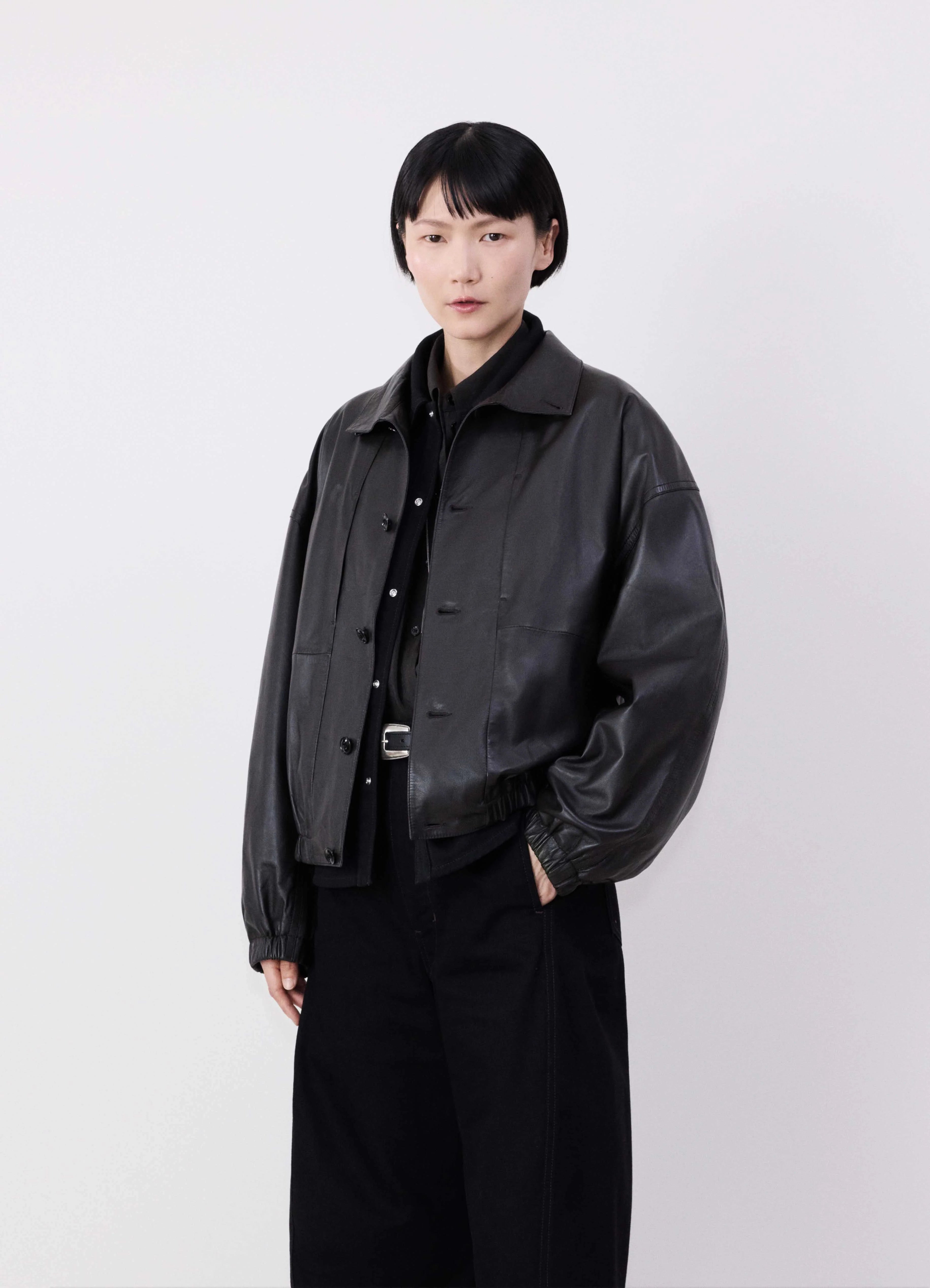 STAND COLLAR LEATHER BLOUSON Country