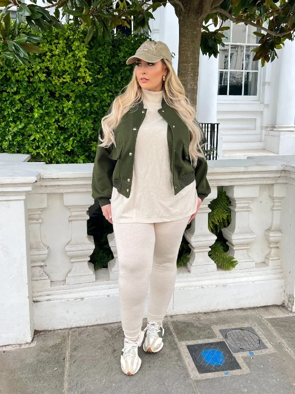 Curve Khaki Bomber Jacket Youthful Women's Anime - inspired