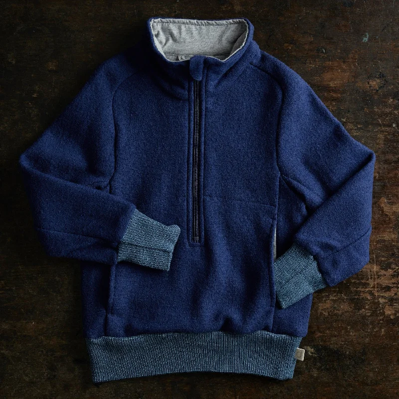 Light Weight Boiled Merino Wool Half Zip Sweater - Navy Dynamic Women's Moto