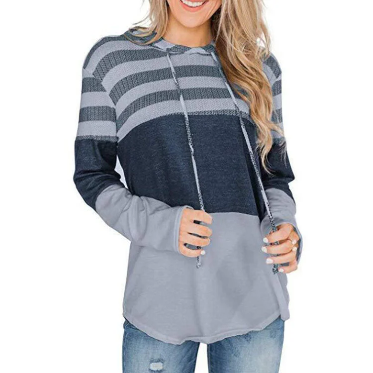 Vintage Patchwork Women's Loose T-shirt Autumn Casual Long Sleeve Pullover Hooded T Shirts for Women Practical Women's Multi - 