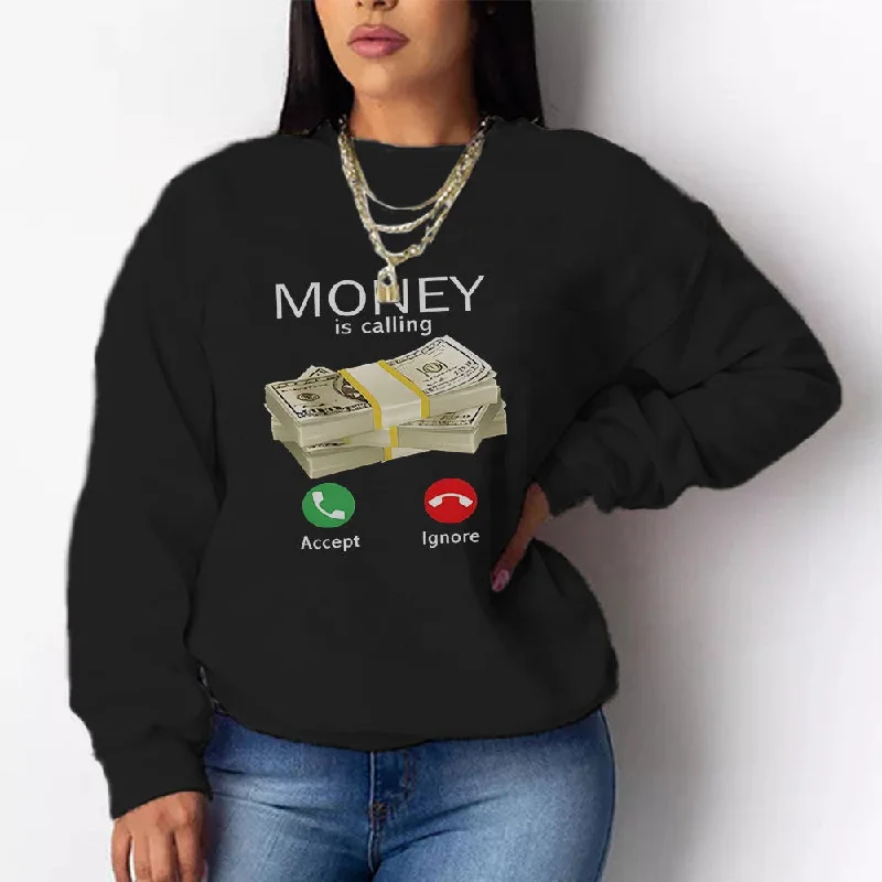 OUDINA New Arrivals Cheap Printing Casual Loose Long Sleeve Crop Sweatshirt Women Sweatshirts Earthy Women's Hemp - based