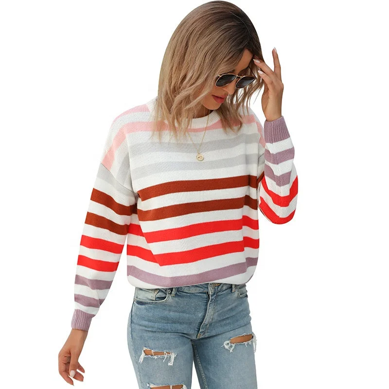 Fashion Striped Patchwork Pullover Women's Fall 2020 Student Top Knit Youthful Women's Anime - inspired Fashion Striped Patchwork Pullover Women's Fall 2020 Student Top Knit Youthful Women's Anime - inspired