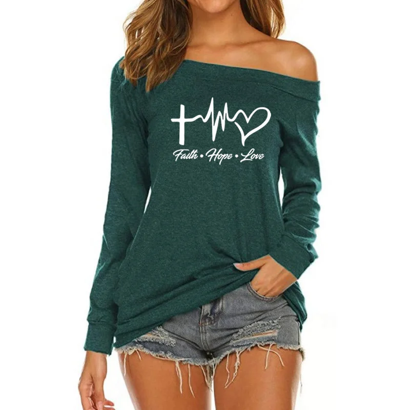 Faith Hope Love Custom Logo American Long Sleeve Loose Autumn Tees T shirt Women fall 2022 women clothes Bold Women's Statement Faith Hope Love Custom Logo American Long Sleeve Loose Autumn Tees T shirt Women fall 2022 women clothes Bold Women's Statement