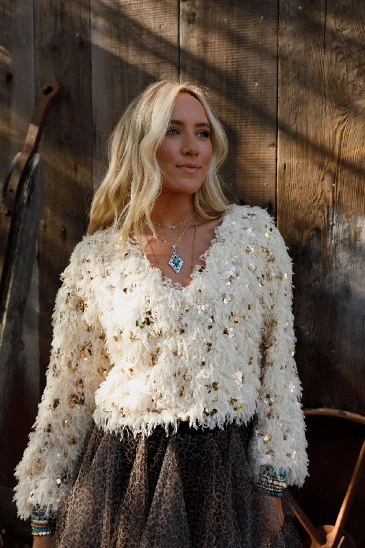 Striking Moments Sequin Sweater Top - Cream Sophisticated Women's Tailored