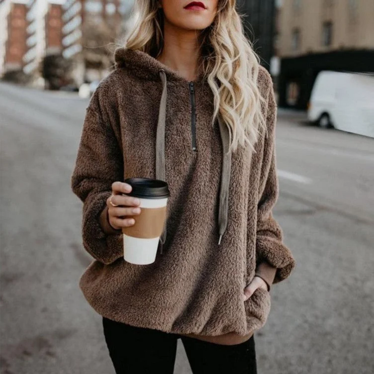New Arrival Fall 2022  Sherpa Pullover Heavyweight Blank Zip Up Women's  Fleece Hoodies Relaxed Women's Beachy