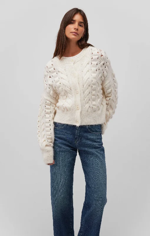 KNIT BUTTON CARDIGAN IN COCONUT MILK Polished Women's Silk