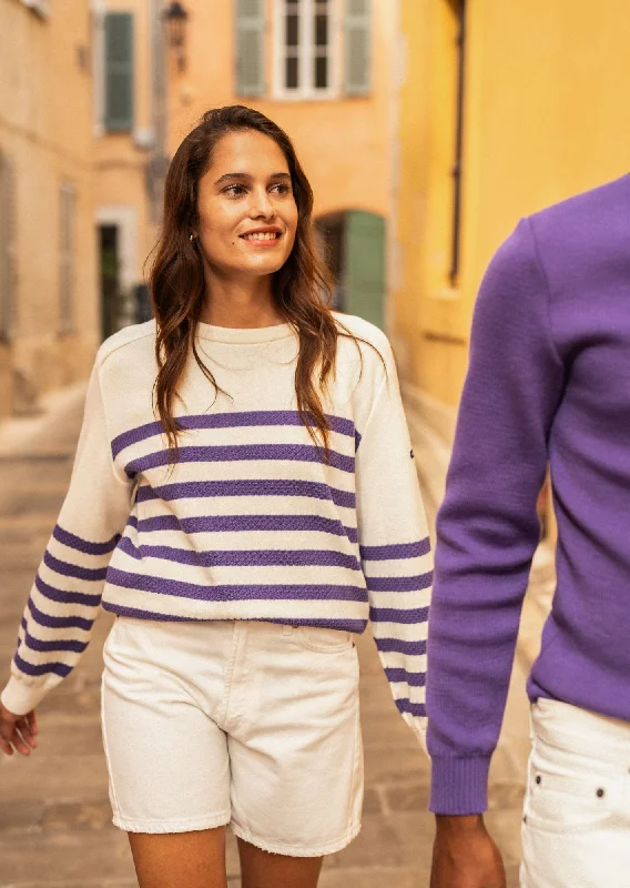 LANESTER - Striped Cotton and Wool Sweater for Women (IVORY / PURPLE) Cashmere