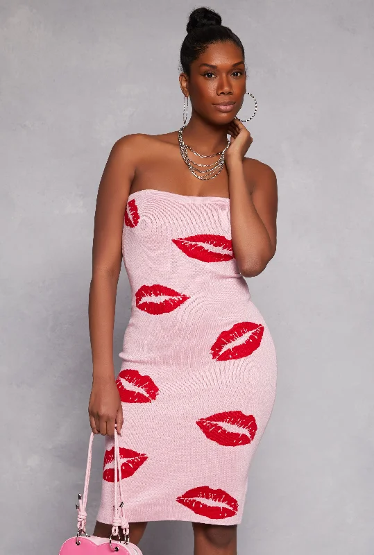 Lip Print Midi Tube Dress Sporty Women's Athleisure 