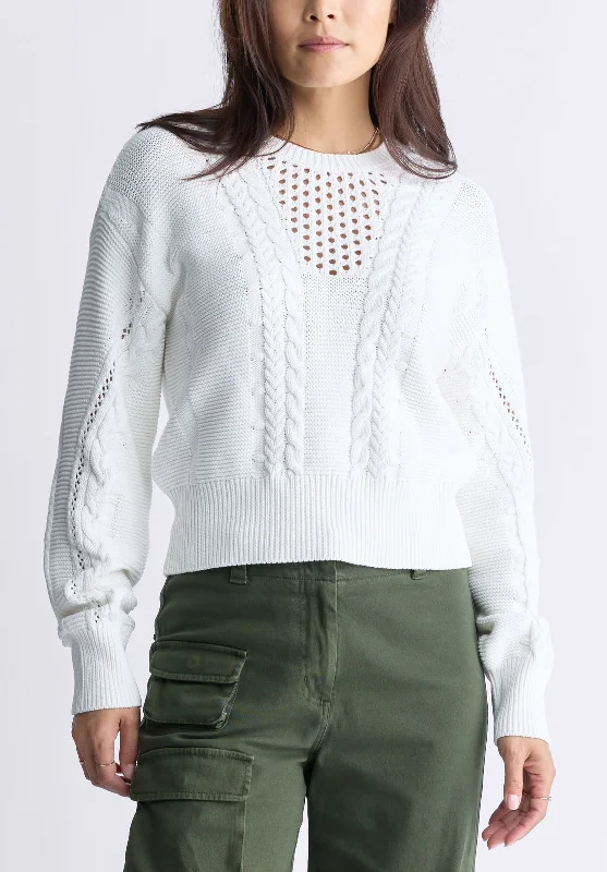 Camellia Women's Cable Knit Sweater, Wood Ash - SW0072F Modern Women's 