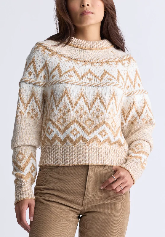 Lesina Women's Fair Isle Knit Pullover Sweater, Beige & Camel - SW0088F Refined Women's Velvet Lesina Women's Fair Isle Knit Pullover Sweater, Beige & Camel - SW0088F Refined Women's Velvet