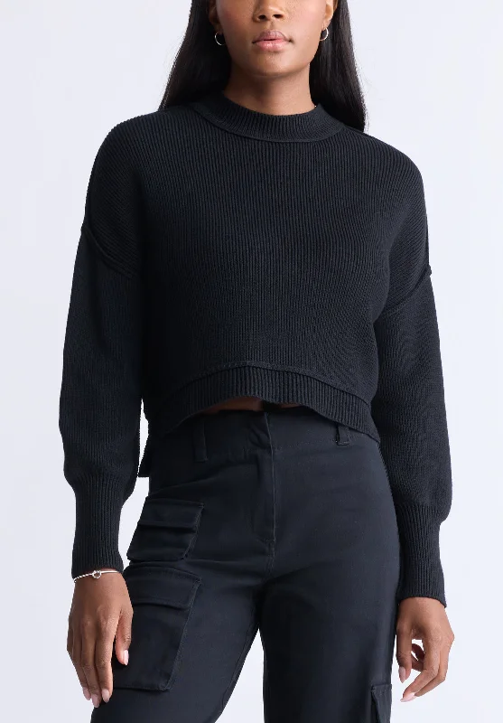 Seema Women’s Dropped Sleeve Cropped Sweater, Black - SW0095F Athletic Women's 