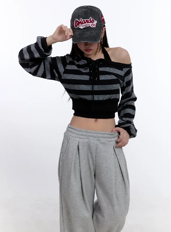 Striped Crop Knit Sweater CJ509 Relaxed Women's 