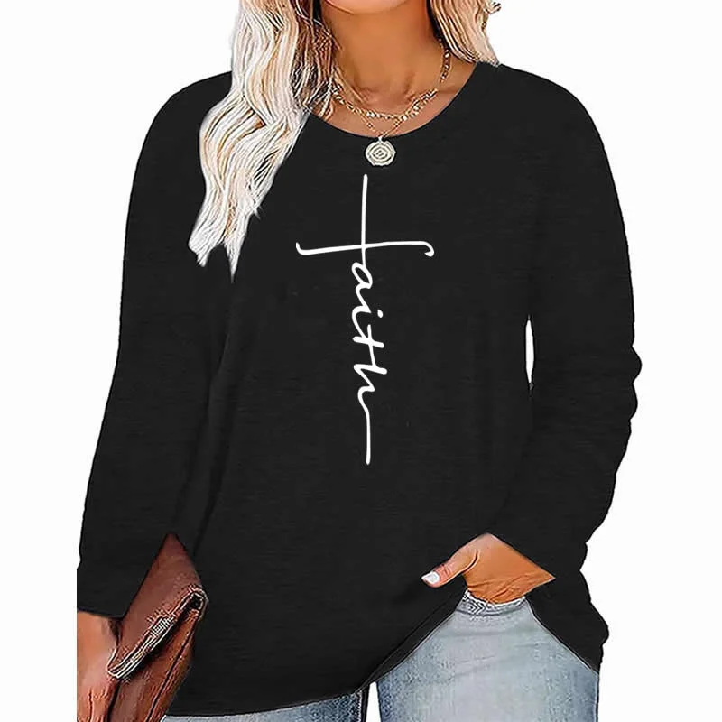 faith cross pattern Plus Size Women's Top Autumn X-Large-5X-Large woman clothes y2k t shirt oversized long sleeve tshirt Youthful Women's Pop faith cross pattern Plus Size Women's Top Autumn X-Large-5X-Large woman clothes y2k t shirt oversized long sleeve tshirt Youthful Women's Pop