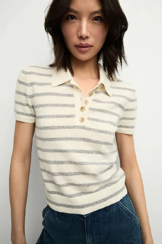 VERONICA BEARD Brandt Striped Cashmere Polo Trendy Women's Oversized